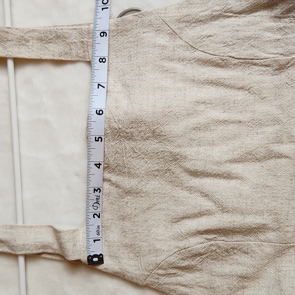 STORIA Tan Linen, Jumper / Romper Open Back Tie Up, Mini Shorts & Ruffle Pattern - Picture 8 of 11